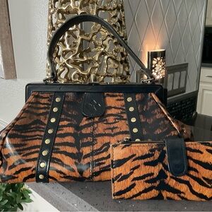 PATRICIA NASH-Black and Orange Tiger Stripe Satchel Bag